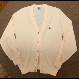 Vintage 1970s Izod Lacoste Cream Cardigan-Size M